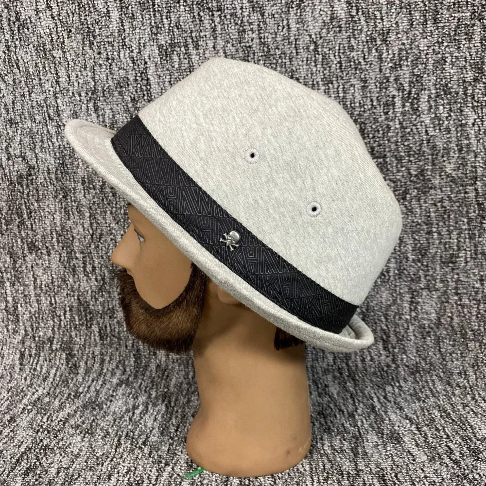 Tony Hawk Fedora Hat Mens L/XL Heather Grey Knit Trilby Skull Crossbones Pin